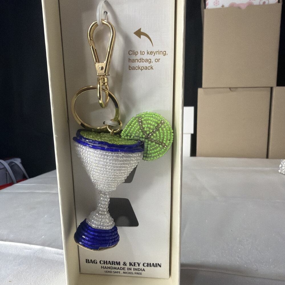 Haute Hippie Margarita Martini Cocktail Beaded Bag Charm Keychain - NEW NIB